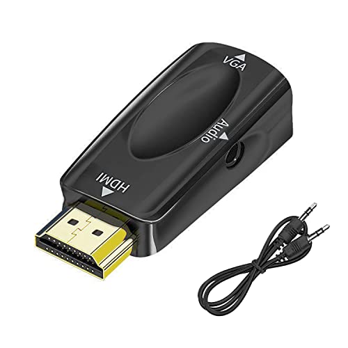 PKOUVOO HDMI VGA Adapter Mit Klinke 3,5 mm Buchse (3-Pin, Stereo) Adapter HDMI auf VGA Adapter Stecker auf Buchse für Computer Desktop Laptop PC Projektor Himbeer-Pi Roku Xbox PS4 MacBook Mac Mini von PKOUVOO