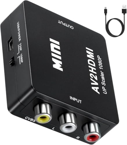 PKOUVOO RCA auf HDMI Konverter 1080P Mini RCA Composite CVBS AV zu HDMI Video Audio Konverter Adapter Unterstützt PAL/NTSC mit USB-Netzkabel für Wii PS2 PS3 PC Xbox SNES N64 STB VHS VCR DVD Kamera von PKOUVOO