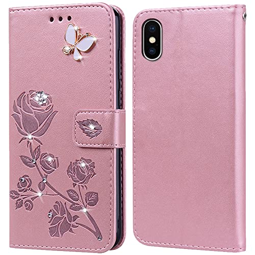PKQTOP Hülle für iPhone XS Max Handyhülle,Klappbar Tasche Case,Standfunktion,Kartenfach,Silikon Bumper,Stoßfeste Schutzhülle Cover für iPhone XS Max(6.5") von PKQTOP