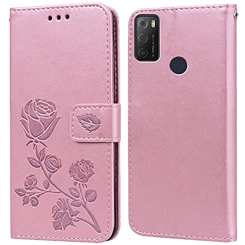 PKQTOP Hülle für Alcatel 1S 2021/3L 2021 Handyhülle,Klappbar Tasche Case,Standfunktion,Kartenfach,Silikon Bumper,Stoßfeste Schutzhülle Cover für Alcatel 1S 2021/3L 2021 von PKQTOP