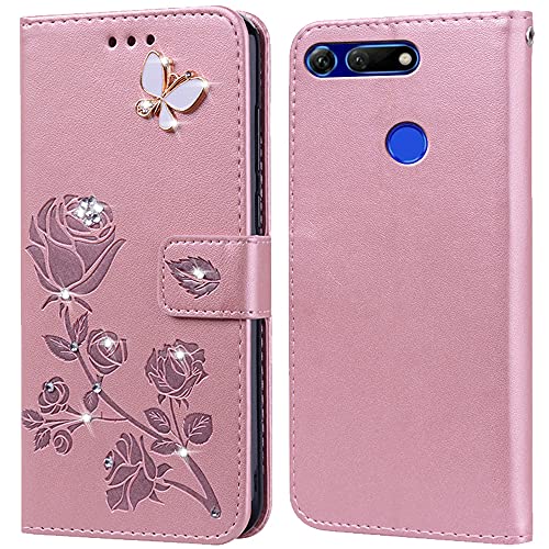 PKQTOP Hülle für Honor View 20 Handyhülle,Klappbar Tasche Case,Standfunktion,Kartenfach,Silikon Bumper,Stoßfeste Schutzhülle Cover für Honor View 20 von PKQTOP