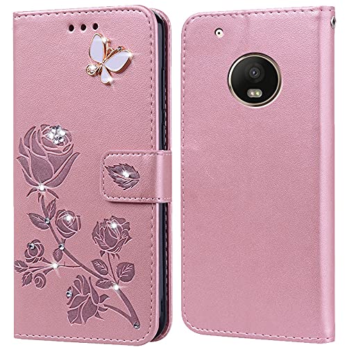 PKQTOP Hülle für Motorola Moto G5 Handyhülle,Klappbar Tasche Case,Standfunktion,Kartenfach,Silikon Bumper,Stoßfeste Schutzhülle Cover für Moto G5(5") von PKQTOP