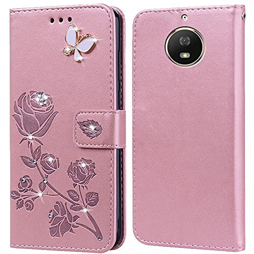 PKQTOP Hülle für Motorola Moto G5S Handyhülle,Klappbar Tasche Case,Standfunktion,Kartenfach,Silikon Bumper,Stoßfeste Schutzhülle Cover für Moto G5S(5.2") von PKQTOP