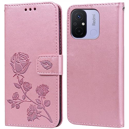 PKQTOP Hülle für Redmi 12C Handyhülle,Klappbar Tasche Case,Standfunktion,Kartenfach,Silikon Bumper,Stoßfeste Schutzhülle Cover für Redmi 12C von PKQTOP