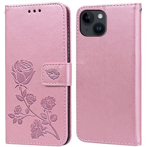 PKQTOP Hülle für iPhone 14 Handyhülle,Klappbar Tasche Case,Standfunktion,Kartenfach,Silikon Bumper,Stoßfeste Schutzhülle Cover für iPhone 14(6.1") von PKQTOP