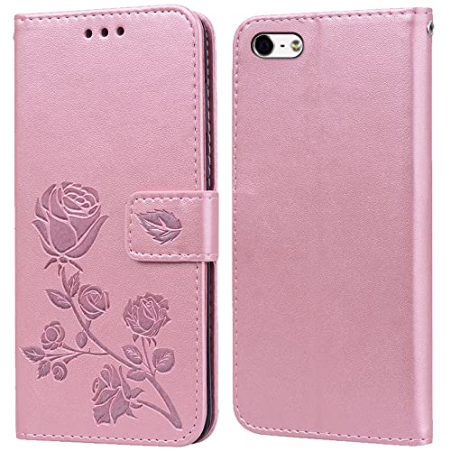 PKQTOP Hülle für iPhone 5C Handyhülle,Klappbar Tasche Case,Standfunktion,Kartenfach,Silikon Bumper,Stoßfeste Schutzhülle Cover für iPhone 5C(4") von PKQTOP