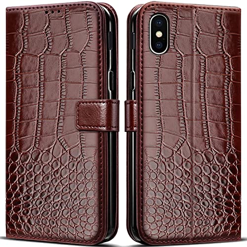 PKQTOP Hülle für iPhone X/XS Handyhülle,Klappbar Tasche Case,Standfunktion,Kartenfach,Silikon Bumper,Stoßfeste Schutzhülle Cover für iPhone X/XS(5.8") von PKQTOP