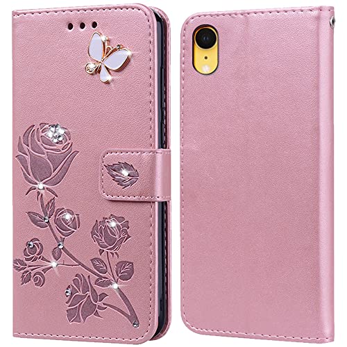 PKQTOP Hülle für iPhone XR Handyhülle,Klappbar Tasche Case,Standfunktion,Kartenfach,Silikon Bumper,Stoßfeste Schutzhülle Cover für iPhone XR(6.1") von PKQTOP