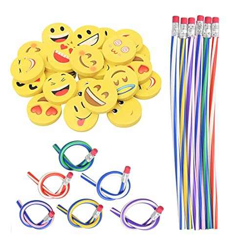 PLABBDPL 32 Stück Biegebleistifte mit Radiergummi Set, 16 Stück Bunt biegsame Bleistifte und 16 Stück Radiergummis, Belohnende Geschenke für Kinder, für Parteien von PLABBDPL