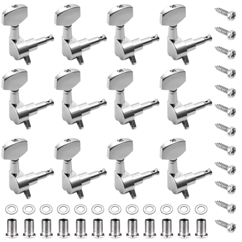 12 Stück 3R 3L Gitarren Stimmwirbel, Gitarren Mechaniken Tuner, Akustikgitarre Mechaniken Knöpfe, Gitarren Saiten Stimmgerät, Gitarre Tuning Pegs für Akustische Gitarre E-gitarre (Silber) von PLAPOT