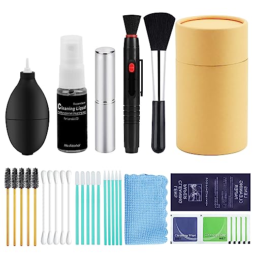 Kamera Reinigungset,33-in-1 Professionelle Reinigungsset für Kamera mit Flüssig-Reiniger Blasebalg Pinsel Lens Cleaning Pen Mikrofasertuch(Farbe der Aufbewahrungsbox wird zufällig ausgewählt) von PLAPOT