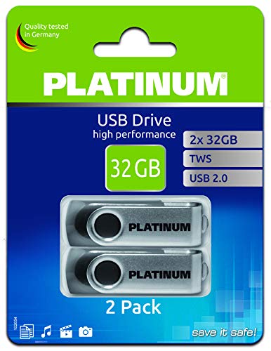Platinum TWS USB-Stick 32 GB Doppel-Pack USB 2.0 USB-Flash-Laufwerk - 2er Pack Speicher-Stick in schwarz-Silber inkl. Öse zur Befestigung am Schlüsselanhänger von PLATINUM