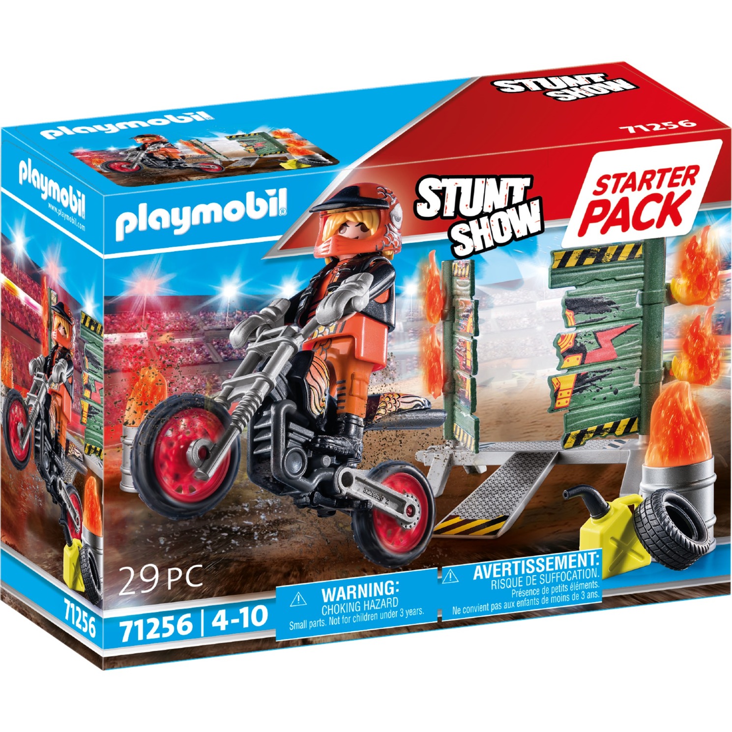 71256 Stuntshow Starter Pack Stuntshow Motorrad mit Feuerwand, Konstruktionsspielzeug von PLAYMOBIL