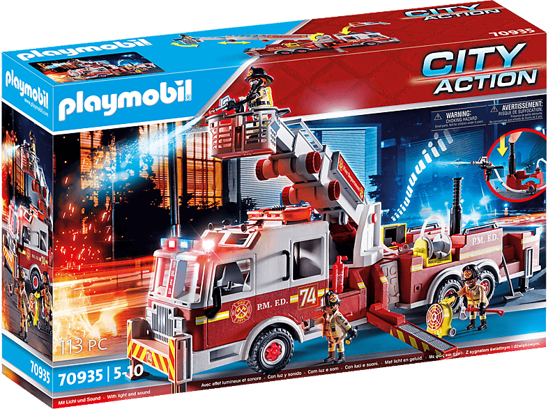 PLAYMOBIL 70935 Feuerwehr-Fahrzeug: US-Tower Ladder Spielset, Mehrfarbig von PLAYMOBIL
