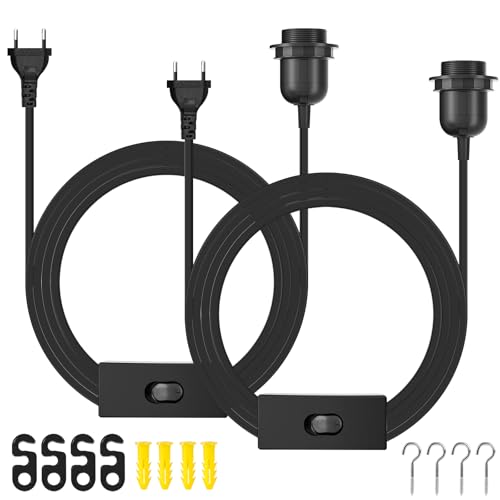 PLCatis E27 Lampenfassung 2 Stück E27 Fassung mit 6M kabel Netzkabel Schraubring Schalter und Stecker für Deckenlampen, Hängelampen, Stehlampen, Lampenaufhängung, Ideal für DIY-Projekte, Schwarz PLCatis E27 Lampenfassung 2 Stück E27 Fassung mit 6M kabel Netzkabel Schraubring Schalter und Stecker für Deckenlampen, Hängelampen, Stehlampen, Lampenaufhängung, Ideal für DIY-Projekte, Schwarz von PLCatis