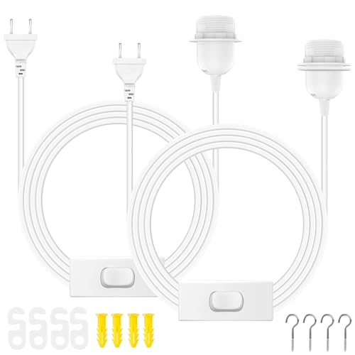 PLCatis E27 Lampenfassung 2 Stück E27 Fassung mit 6M kabel Netzkabel Schraubring Schalter und Stecker für Deckenlampen, Hängelampen, Stehlampen, Lampenaufhängung, Ideal für DIY-Projekte, weiß von PLCatis