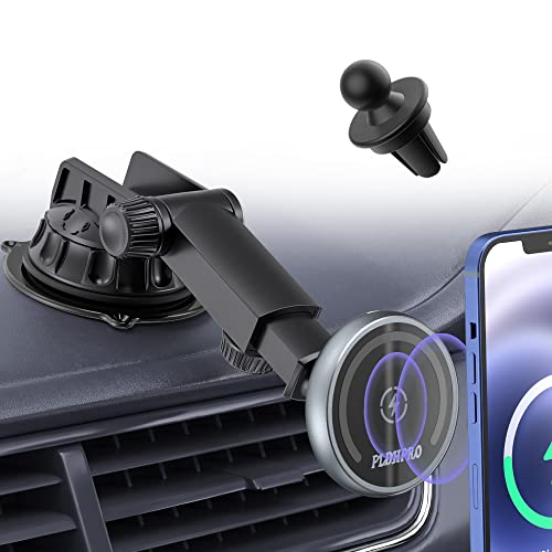 Magnetisch kabelloses Auto Ladegerät Autohalterung für MagSafe Telefone der iPhone 14/13/12-Serie，Armaturenbrett-Windschutzscheibenhalterung Auto mit Belüftungsclip Handyhalterung von PLDHPRO