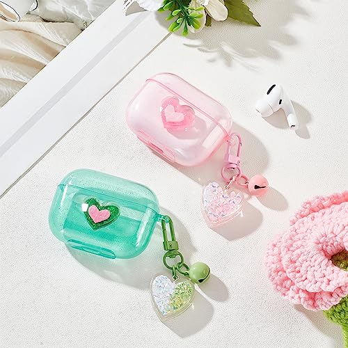 PLIGREAT 2-teilige Herz-Klarsicht-Hülle für Airpods Pro Klare Niedliche Hülle mit Glocke-Schlüsselanhänger Mode-Glitzeranhänger-Schutzhülle für Airpods Pro, Glitzerrosa und Glitzergrün PLIGREAT 2-teilige Herz-Klarsicht-Hülle für Airpods Pro Klare Niedliche Hülle mit Glocke-Schlüsselanhänger Mode-Glitzeranhänger-Schutzhülle für Airpods Pro, Glitzerrosa und Glitzergrün von PLIGREAT