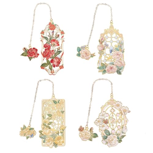 PLIGREAT 4 Stück Metall Lesezeichen Blumen Lesezeichen für Frauen, ästhetische Lesezeichen mit Kette Vintage Rote Rose, Gelbe Rose, Weiße Rose und Rosa Rose Lesezeichen für Lesebücher Liebhaber PLIGREAT 4 Stück Metall Lesezeichen Blumen Lesezeichen für Frauen, ästhetische Lesezeichen mit Kette Vintage Rote Rose, Gelbe Rose, Weiße Rose und Rosa Rose Lesezeichen für Lesebücher Liebhaber von PLIGREAT