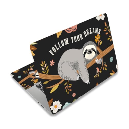 PLIGREAT Niedliches Faultier auf dem AST Laptop Haut Aufkleber Universal Vinyl Wiederverwendbares Notebook Blume Blätter Aufkleber Aquarell Kunst Schutz Abdeckung für Laptop Netbook von PLIGREAT