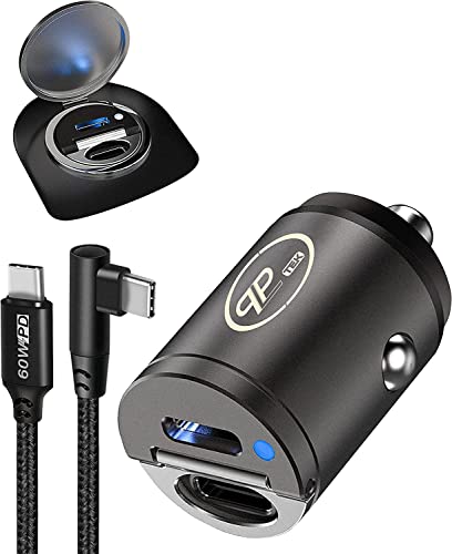 Plp tek USB KFZ Ladegerät für Auto (30W Dual USB-C mit 60W PD-Kabel, Grau) von PLP TEK
