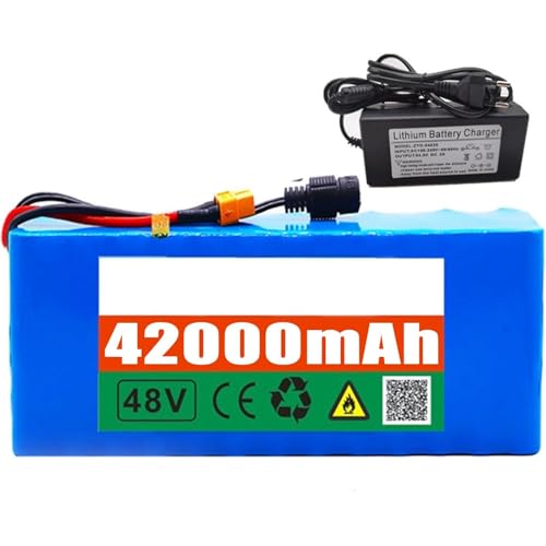 48V 42Ah 13S3p Lithium-Ionen-Akku für Elektrofahrräder mit Ladegerät und BMS Ideal für 200–1500W Elektrofahrradmotoren XT60 von PLPLKTNNKK