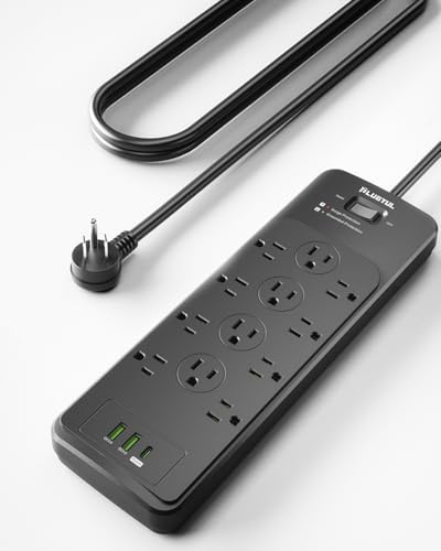Überspannungsschutz 5 Fuß Power Strip (4080J), Überspannungsschutzstecker mit 12 Steckdosen, geräumiges Design für große Steckdosen, Flachstecker, USB-C-Aufladung von 20 m von PLUGTUL