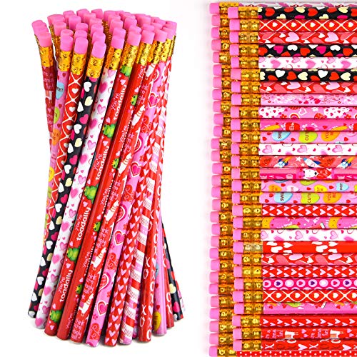 PLULON 60 Stück Valentinstag Bleistifte mit Radiergummi Bunte Holzstifte Cartoon Valentinstag Bleistifte für Kinder Schule Party Valentinstag Home (60) von PLULON