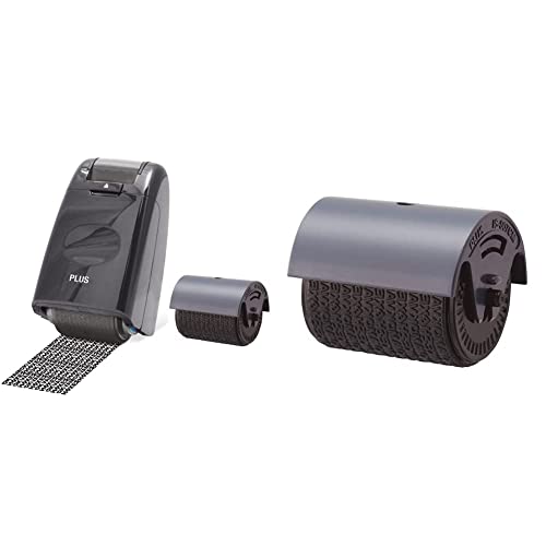 Plus Japan IS-500CM-IS-007CM Datenschutz Textschwärzer Sicherheits Set 1 Rollstempel und 1 Nachfüllkartusche, Farbe sortiert & PLUS Europe, Nachfüllrolle für den Camouflage Rollstempel, 1er Pack von PLUS