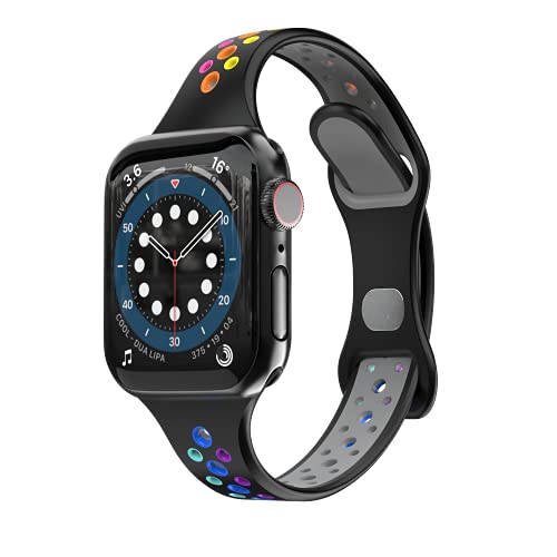 Sportarmband aus Silikon, schmal/dünn, bunt, kompatibel mit Apple Watch 38/40 mm von PLUSYARD