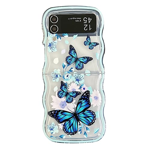 PLXBYC Für Samsung Galaxy Z Flip 4 Hülle, schöner Glitzer, luxuriöses blaues Schmetterling-Design für Galaxy Z Flip 4 5G, harte PC-Handyhülle für Mädchen von PLXBYC
