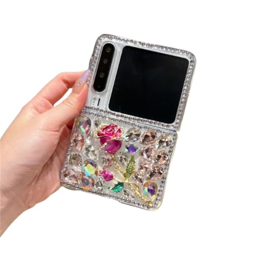 PLXBYC Glänzende Schutzhülle für Huawei Pura X, niedlich, modisch, funkelnde Rose, Tulpe, Diamant-Perlen-Design, Pura X, faltbare Handyhülle für Damen, Mädchen, Damen (Rose) von PLXBYC
