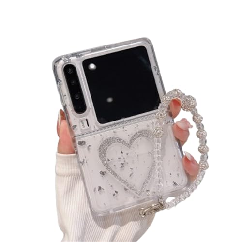 PLXBYC Glänzende Schutzhülle für Huawei Pura X mit Handgelenkkette, niedliches lustiges Liebesherz-Design, Pura X, faltbar, stoßfeste Handy-Schutzhülle für Damen, Mädchen, Damen (A) von PLXBYC