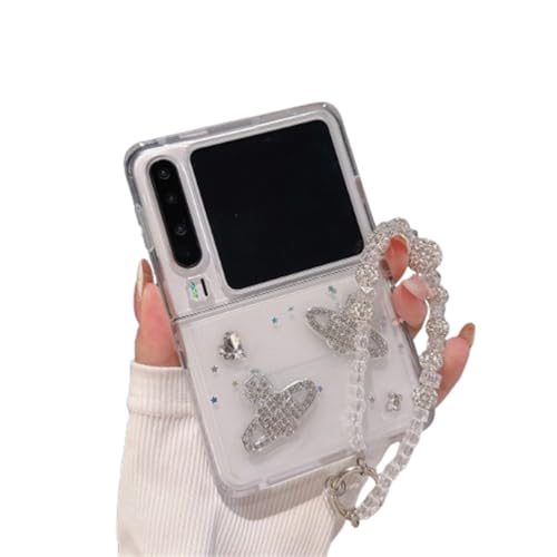 PLXBYC Glänzende Schutzhülle für Huawei Pura X mit Handgelenkkette, niedliches lustiges Liebesherz-Design, Pura X, faltbar, stoßfeste Handy-Schutzhülle für Damen, Mädchen, Damen (C) von PLXBYC