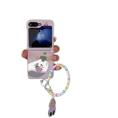 PLXBYC Kawaii-Schutzhülle für Samsung Galaxy Z Flip 6, niedliches, lustiges, kreatives Muster, Spiegel-Handyhülle für Galaxy Z Flip 5, mit Perlen-Handgelenkkette, für Mädchen (Z Flip 5,B) von PLXBYC