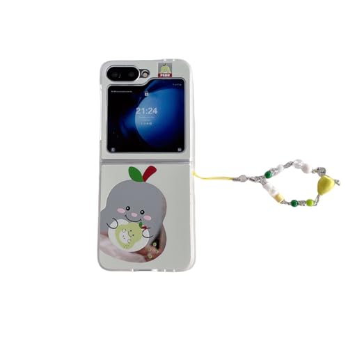 PLXBYC Kawaii-Schutzhülle für Samsung Galaxy Z Flip 6, niedliches, lustiges, kreatives Muster, Spiegel-Handyhülle für Galaxy Z Flip 5, mit Perlen-Handgelenkkette, für Mädchen (Z Flip 6,A) von PLXBYC