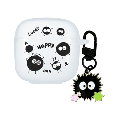 PLXBYC Kopfhörerhülle für Huawei Freebuds SE 2, süßes Cartoon-Design, schwarze Kohlekugel-Design, weiches TPU, transparente Schutzhülle für Huawei Freebuds SE2, mit Schlüsselanhänger von PLXBYC