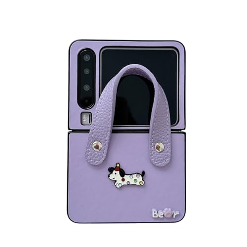 PLXBYC Lederhülle kompatibel mit Huawei Pura X für Mädchen und Frauen, Bonbonfarben, niedliches Wursthund-Muster, Pura X, faltbare Handyhülle mit Handgelenkseil, Violett PLXBYC Lederhülle kompatibel mit Huawei Pura X für Mädchen und Frauen, Bonbonfarben, niedliches Wursthund-Muster, Pura X, faltbare Handyhülle mit Handgelenkseil, Violett von PLXBYC