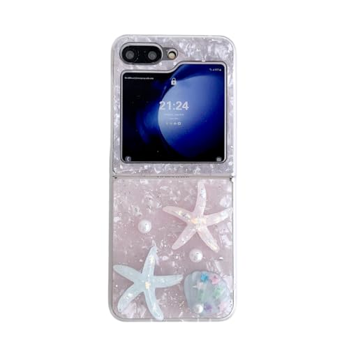 PLXBYC Muschel-Schutzhülle für Samsung Galaxy Z Flip5/6, niedliches buntes Seestern-Perlen-Design, Galaxy Z Flip 6, Handyhülle für Mädchen, Jungen, Frauen (Z Flip 6), mehrfarbig von PLXBYC