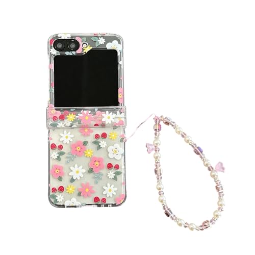 PLXBYC Niedliche Schutzhülle für Samsung Galaxy Z Flip 5/6 mit Handgelenkkette, buntes Schmetterlings-Blumenmuster, Schutzhülle Z Flip6, transparente Handyhülle für Mädchen und Frauen (Z Flip 5, Blume PLXBYC Niedliche Schutzhülle für Samsung Galaxy Z Flip 5/6 mit Handgelenkkette, buntes Schmetterlings-Blumenmuster, Schutzhülle Z Flip6, transparente Handyhülle für Mädchen und Frauen (Z Flip 5, Blume von PLXBYC