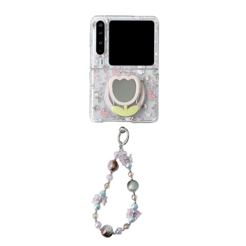PLXBYC Pura X Schutzhülle für Mädchen, transparent, kompatibel mit Huawei Pura X für Mädchen, niedliches buntes Blumenmuster, mit Halterung, stoßfeste Handyhülle mit Handgelenkkette (A) von PLXBYC
