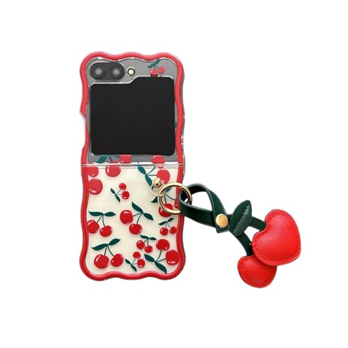 PLXBYC Schutzhülle für Samsung Galaxy Z Flip 5/6, Kirschmuster, transparent, faltbar, mit Schlüsselanhänger, für Mädchen und Damen, niedliche Galaxy Z Flip 6 Hülle (Z Flip 5) von PLXBYC