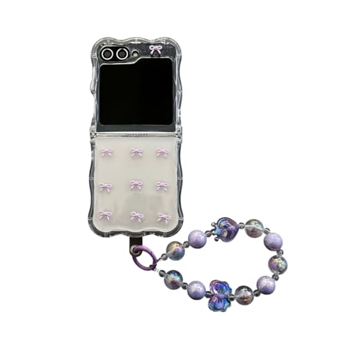 PLXBYC Schutzhülle für Samsung Galaxy Z Flip 6, leicht, luxuriös, 3D-Fliege, Violett, mit Handgelenkkette, für Damen, Mädchen (Z Flip 5) von PLXBYC