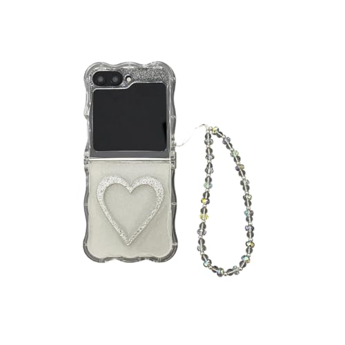 PLXBYC Schutzhülle für Samsung Galaxy Z Flip 6, niedlich, lustig, glänzend, Glitzer, Diamanten, Herzmuster, Galaxy Z Flip5, Handyhülle mit Armband für Mädchen, Damen, Frauen (A) von PLXBYC