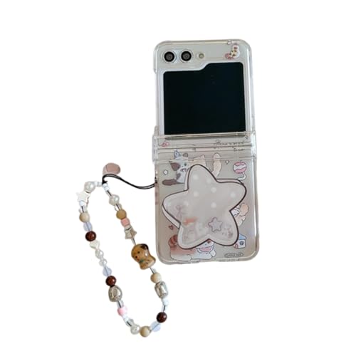 PLXBYC Schutzhülle für Samsung Galaxy Z Flip 6 mit Halterung, niedliches Cartoon-Tiermuster, Galaxy Z Flip5, Handyhülle mit Armband für Mädchen, Damen, Frauen (Z Flip 5, Hund) von PLXBYC