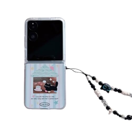 PLXBYC Spiegel-Schutzhülle für XiaoMi Mix Flip, niedliches Cartoon-Katzenmuster, faltbare Handyhülle mit Handgelenkkette, für Kinder, Mädchen, Jungen (A) von PLXBYC