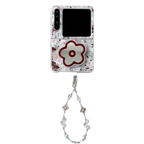PLXBYC Transparente Schutzhülle kompatibel mit Huawei Pura X für Mädchen, niedliches buntes Blumenmuster-Design mit Halterung, Pura X Fold stoßfeste Handyhülle mit Handgelenkkette (B) von PLXBYC