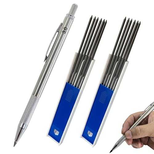 PMELCXD Druckbleistift mit 12 Graphitminen 3.0mm (2B), ergonomischem Design, rutschfestem Griff, metallischem Gehäuse und integriertem Mini-Spitzer – für präzises Zeichnen, Skizzieren und Schreiben von PMELCXD