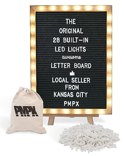 Letterboard THE ORIGINAL schwarzes Filzbrett mit Ständer, integrierte LED-Leuchten, 30,5 x 40,6 cm, Menütafel + Holzrahmen, 690 Buchstaben, Emojis + kursive Wörter – individuelle Schildernachrichten Letterboard THE ORIGINAL schwarzes Filzbrett mit Ständer, integrierte LED-Leuchten, 30,5 x 40,6 cm, Menütafel + Holzrahmen, 690 Buchstaben, Emojis + kursive Wörter – individuelle Schildernachrichten von PMPX