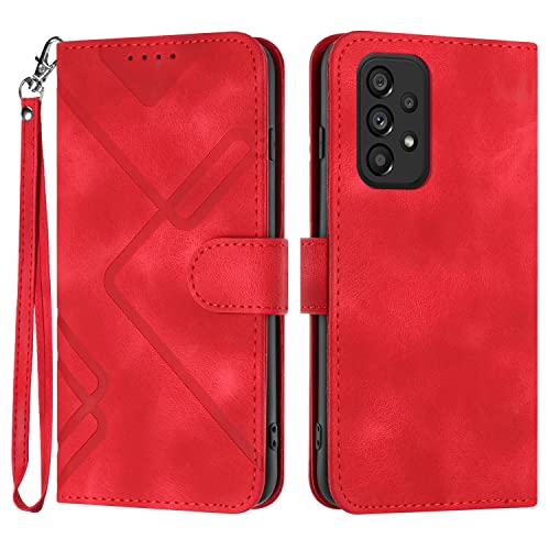 PNATEE Handyhülle für Galaxy A53 5G, SchutzHandyhülle Kartenfach Geld Slot Ständer Magnetisch Lederhülle für Samsung A53 5G, Rot von PNATEE